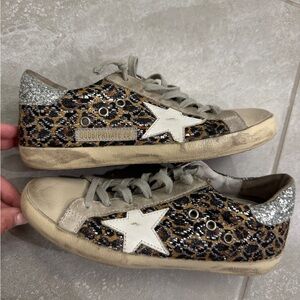 Golden Goose Leopard Print Sneakers with Silver Accents